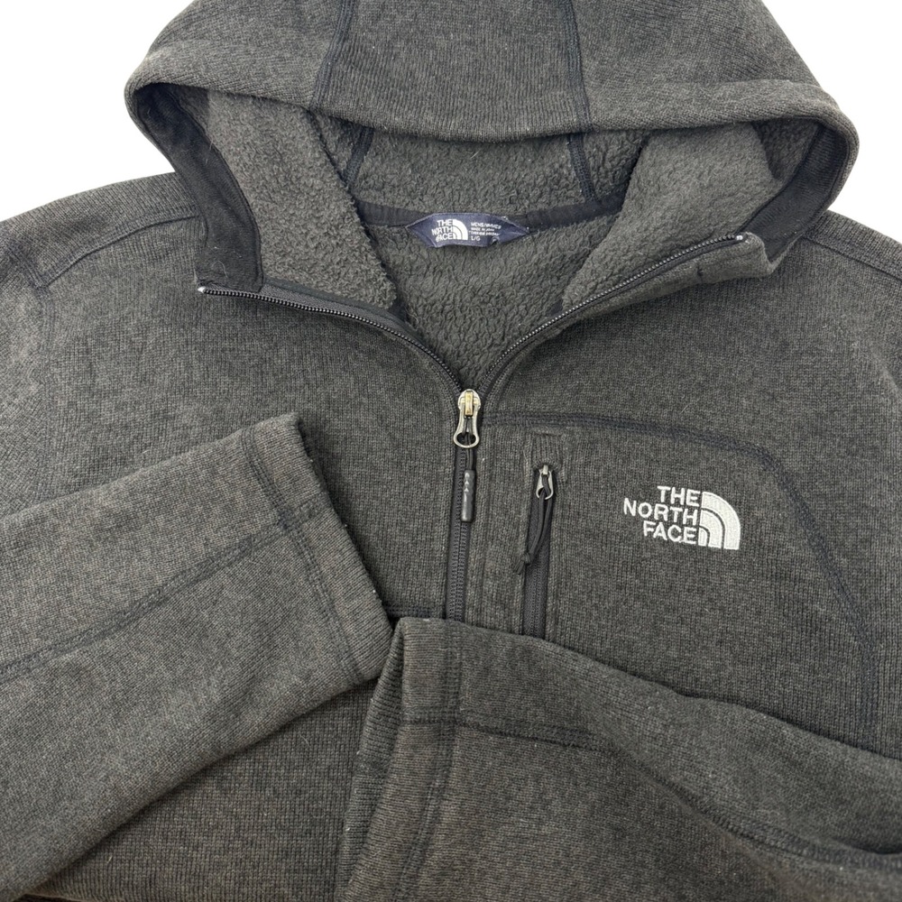 The North Face Mens Large Gray Sweater Knit Full Zip Fleece Hoodie Jacket